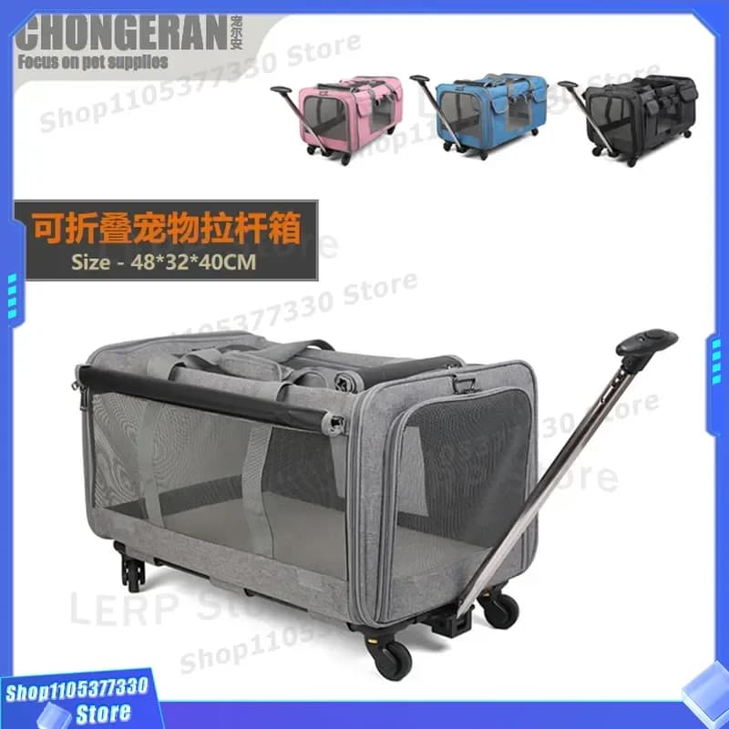 Large Capacity Pet Trolley Case Breathable Cat Carrier Bag Portable Dog Travel Suitcase Wheeled Outdoor Handbag for Small
