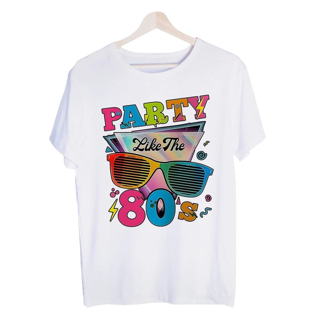 Men's 80s Party Sunglasses Graphic Tee, Retro Style Short Sleeve T-Shirt for 80s Themed Parties and Casual Wear