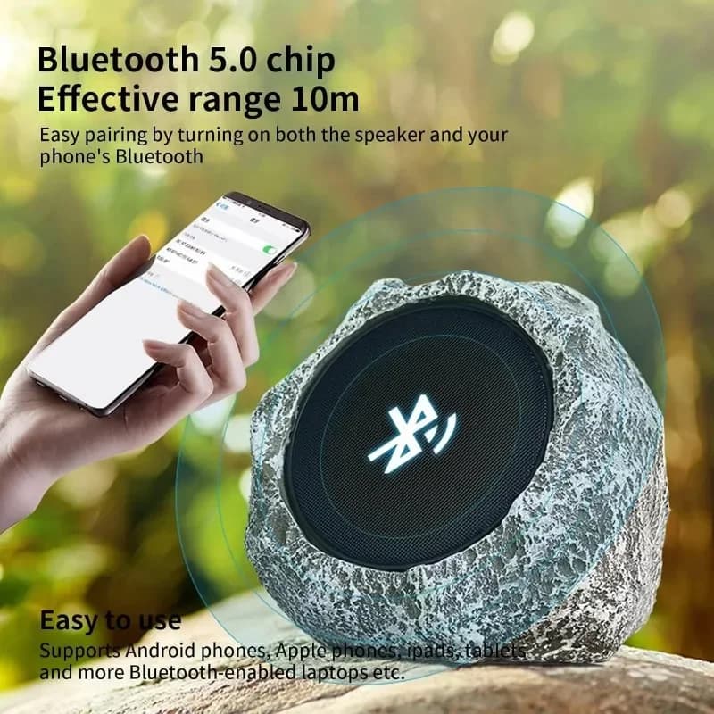 Wireless Outdoor Rock Speaker 1500mAh Solar Powered for Garden BBQ Deck Pool with Remote Control