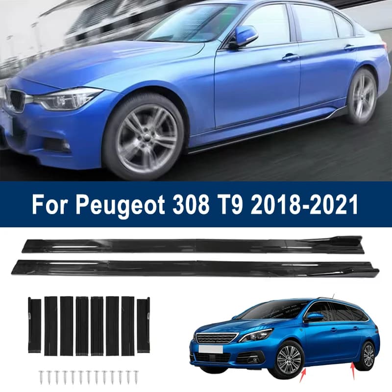 For Peugeot 308 T9 2018-2021 2019 Car Side Skirt Splitters Extended Side Spoiler Sport Body Kit Bumper Lip Modified Parts 8Pcs