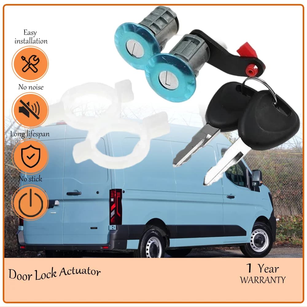 Door Lock Barrel Cylinder Assembly Pair of Keys Fit Renault Master MK2, Weatherproof Cylinder Design oem 7701470944 7701470945
