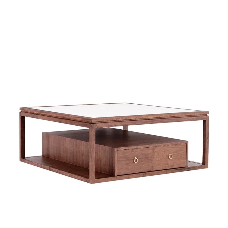 New Chinese solid wood coffee table, black walnut living room sofa rock slab tea, modern simple square tea table
