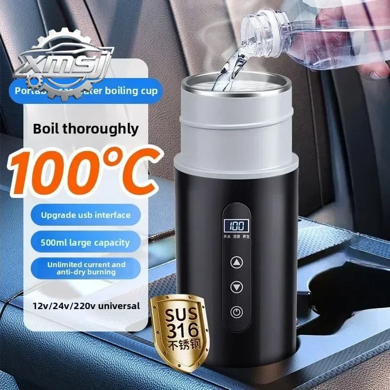 Taza Calentadora Duradera para Coche, Universal 12V/24V, con Aislamiento Térmico USB Integrado, Taza Calentadora para Camión