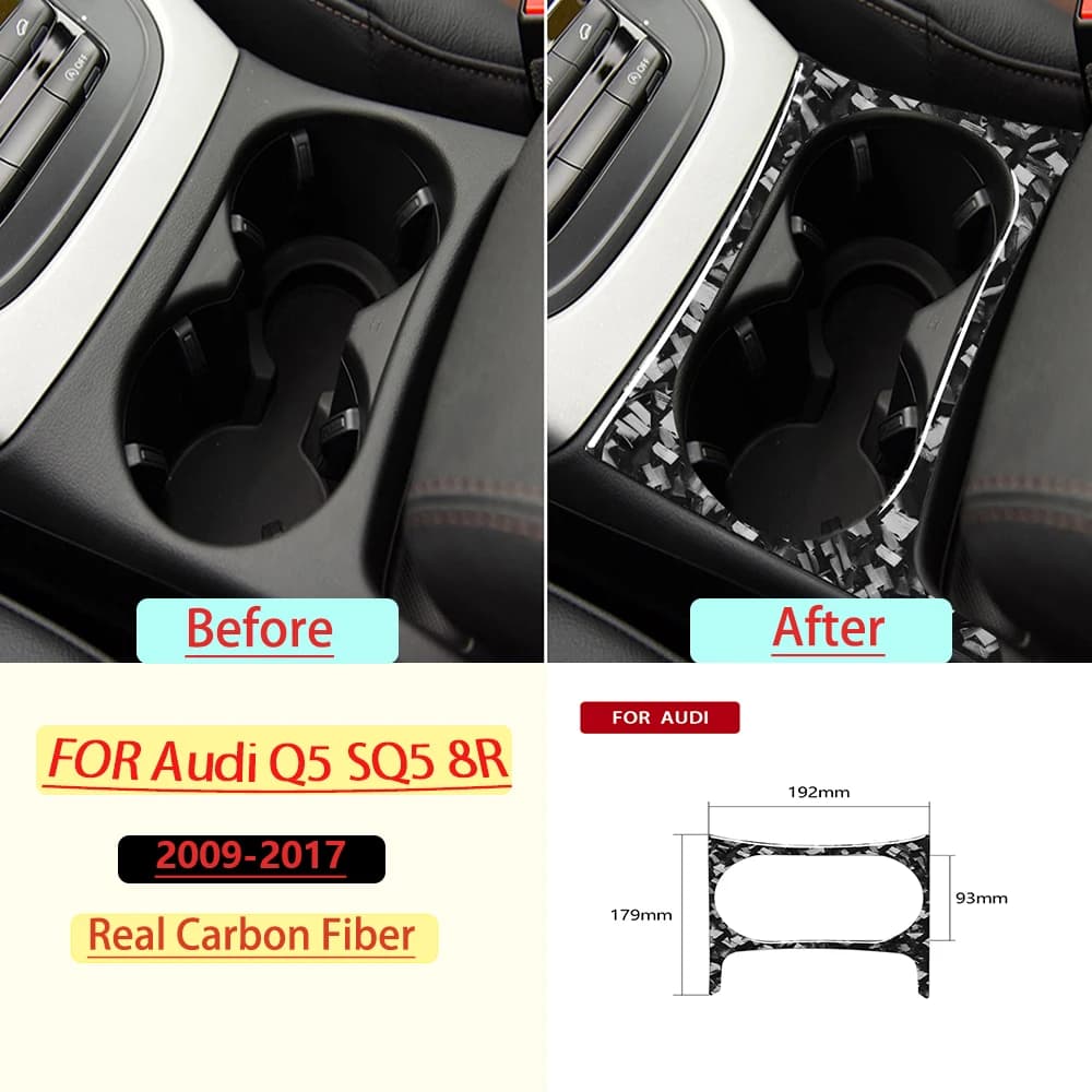 Real Carbon Fiber For Audi Q5 SQ5 8R 2009-2017 Car Center Console Cup Holder Cover Panel Trim Car Sticker Interior Accessories