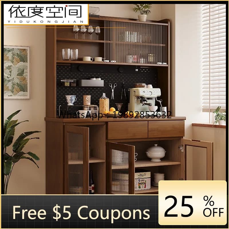 LYY Solid Wood Sideboard Storage Kitchen Wine Cabinet Integrated Wall-Mounted High Shelf Living Room Home Entrance Organizer