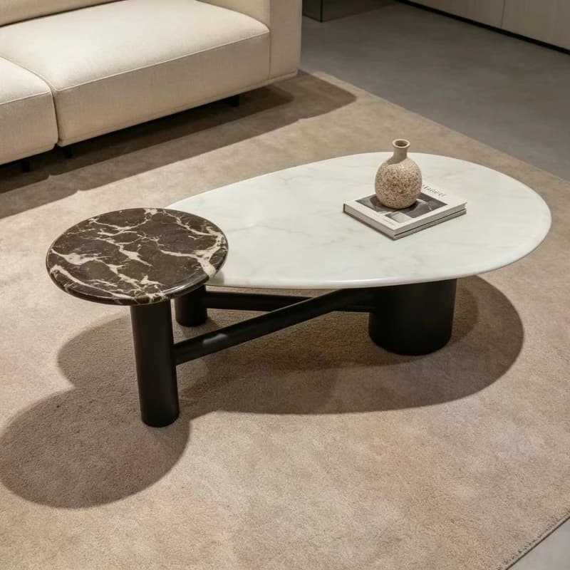 Marble coffee table black and white combination living room light luxury black luxury stone table