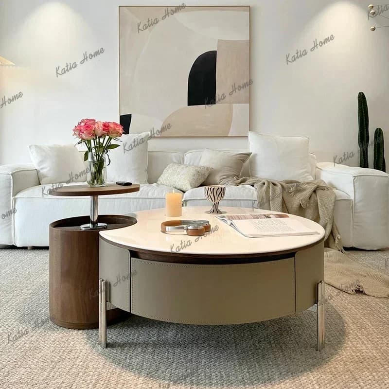 Factory Direct New Italian Minimalist Coffee Table Lifting Rotating Round Nordic Coffee Table Hallway Room Tavolino Da Salotto F