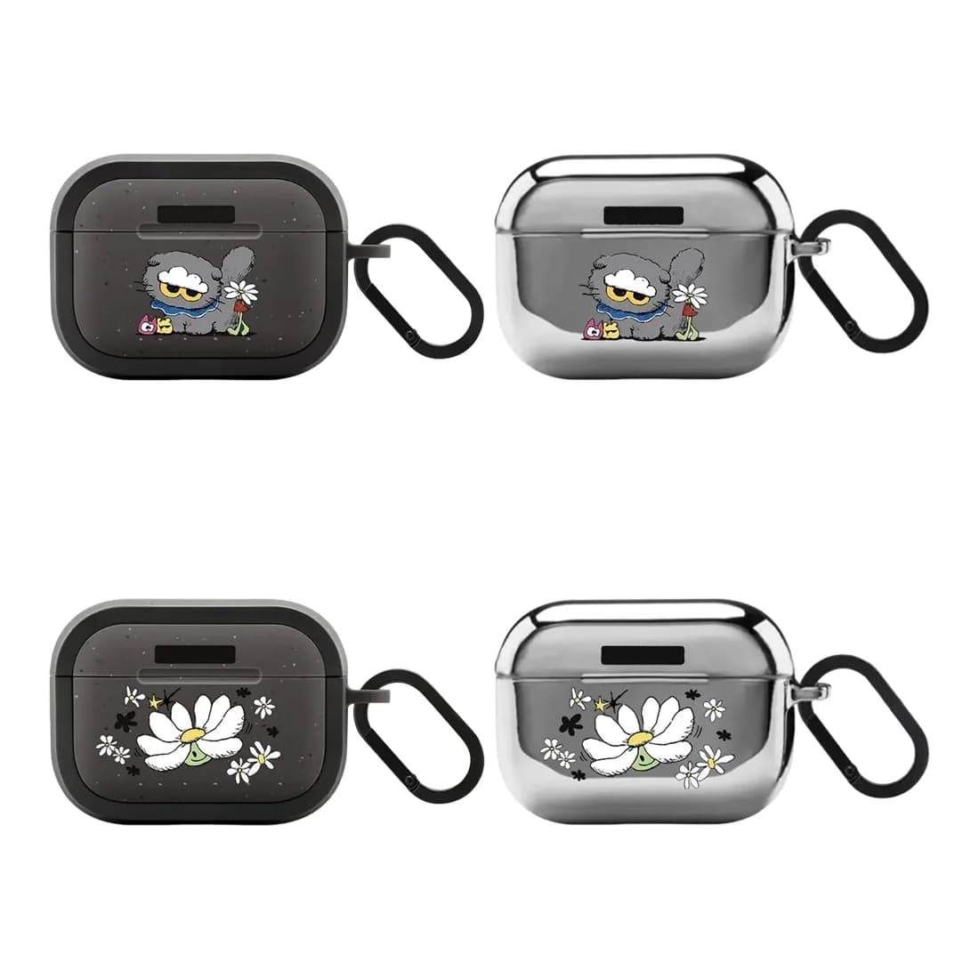 Cute Cartoon Cat Flower Friend Protective Case for AirPods Pro3 Pro 4 3 Pro Earbuds Charging Box Cover with Hook
