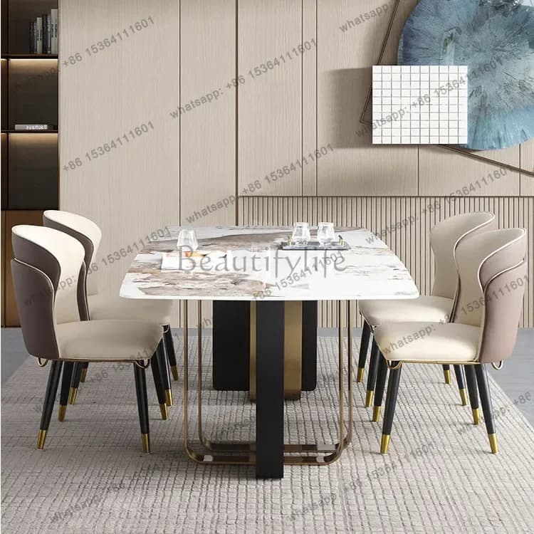 yj9 Modern minimalist Italian light luxury rock slab dining table, solid wood marble