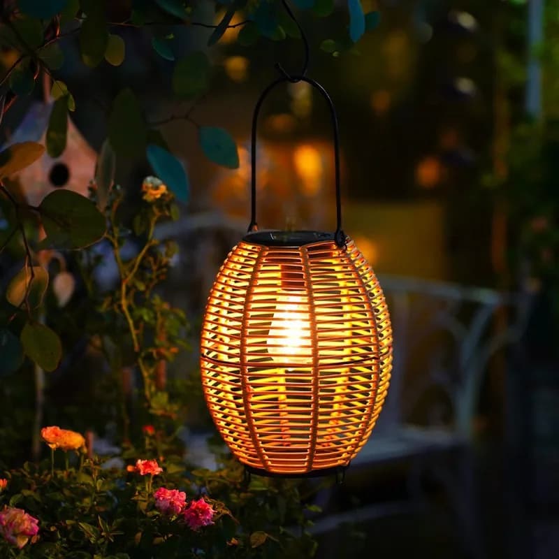 Solar outdoor lawn garden light homestay rattan strip ambient light retro balcony decorative hanging light