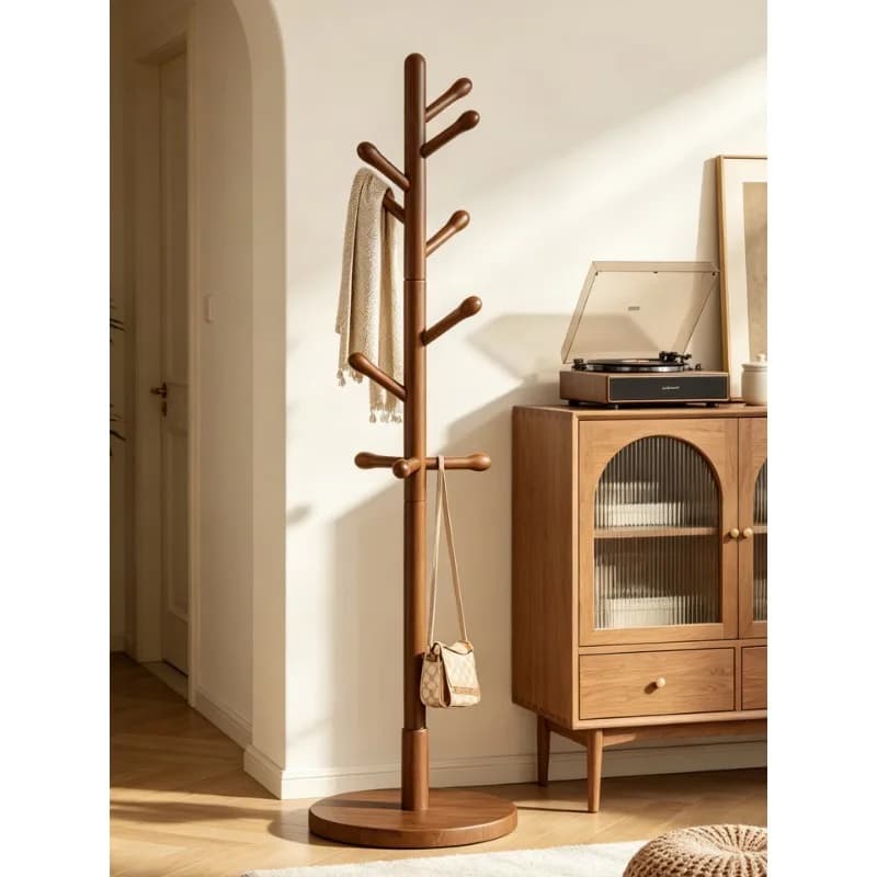 Solid Wood Freestanding Garment Rack Minimalist Bedroom Clothes Hanger Stand For Indoor Clothing Storage