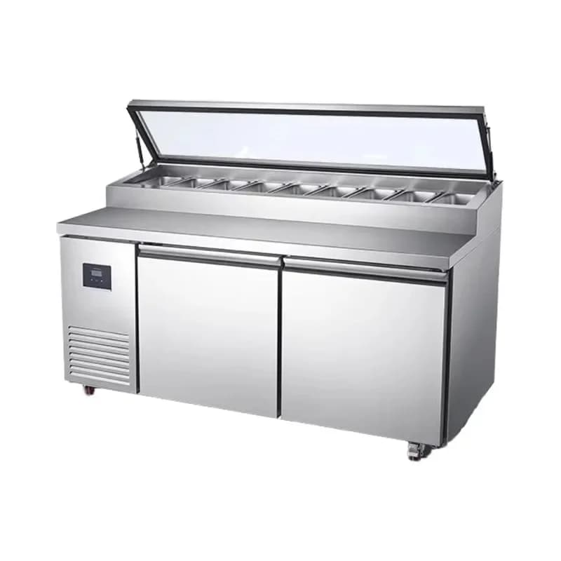 Commercial kitchen equipment stainless steel, salad preparation, restaurant and hotel cooling refrigerators