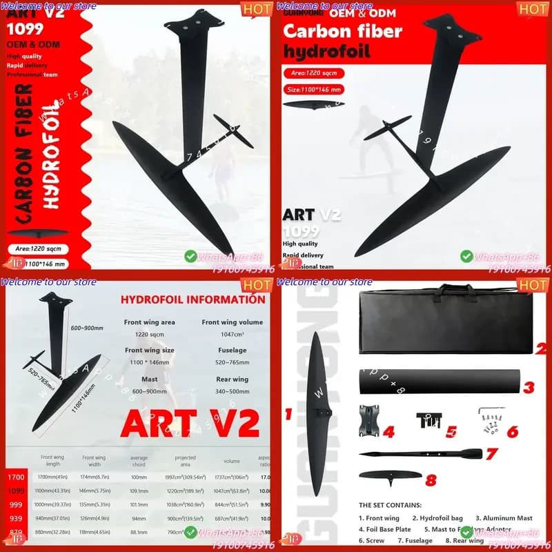 CE Certificate New Arrival 2026 ART V2 1099 Axis Carbon Fiber Wing SUP Board 1220sqcm Black Custom Logo Kite Wave Unisex