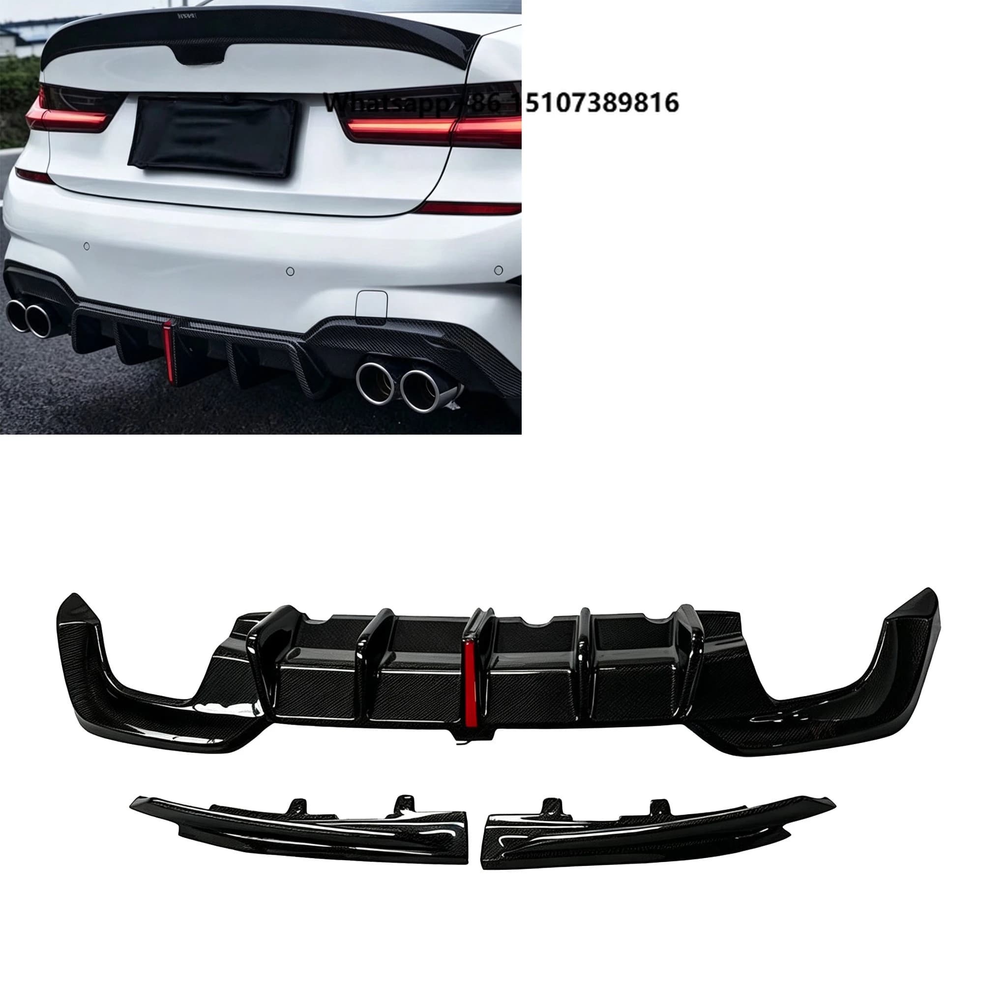 Karbel Style Carbon Fiber Rear Diffuser for 3 Series G20 G28 Rear Bumper Lip With  Lights Rear Bumper Splitter Lip Spoiler