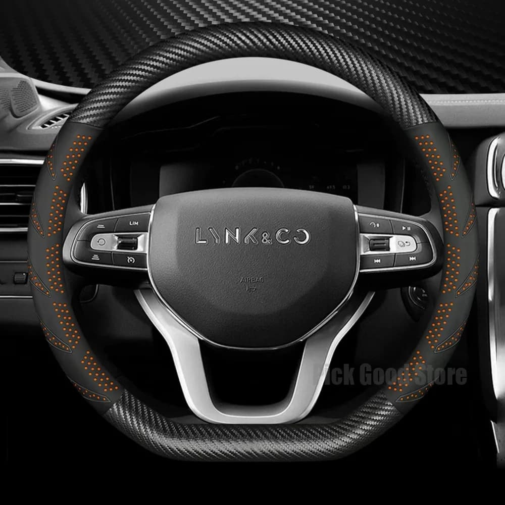 38CM Leather Car Steering Wheel Cover For Lynk & Co01 09 03 02 05 06 EMP 2021-2025 Anti Slip Breathable Car Interior Accessories