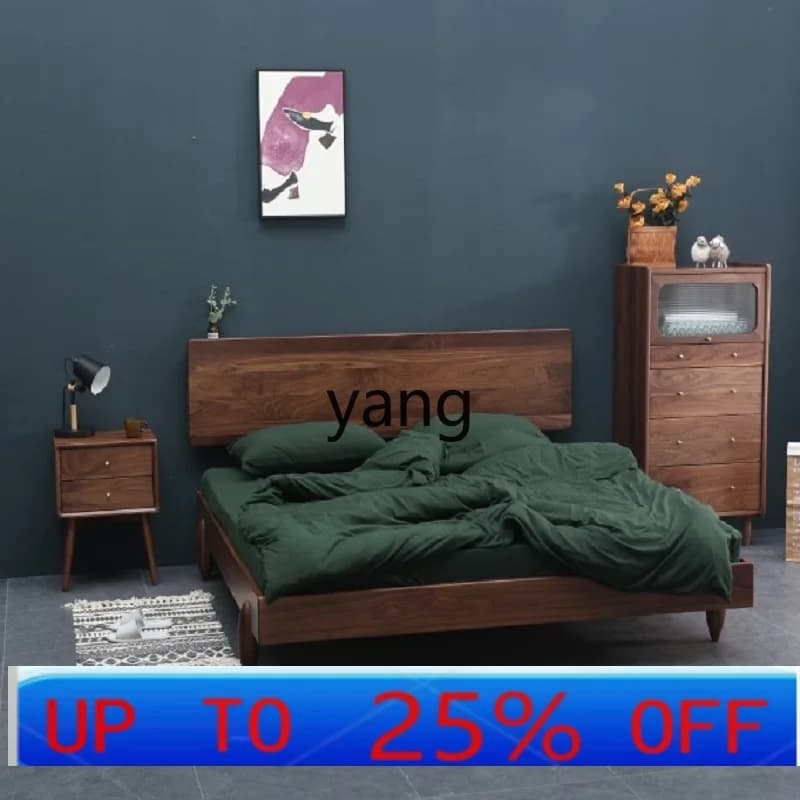 LMM furniture log 1.5 meters cherry wood small apartment single double 1.8 meters solid wood bed
