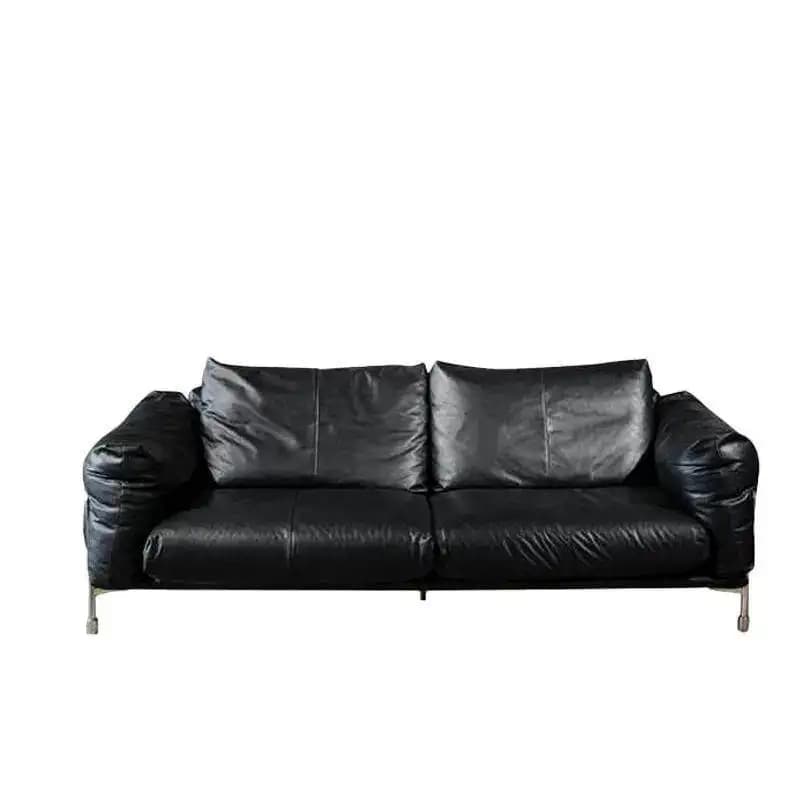 CX retro, medieval small apartment living room first layer cowhide straight row sofa