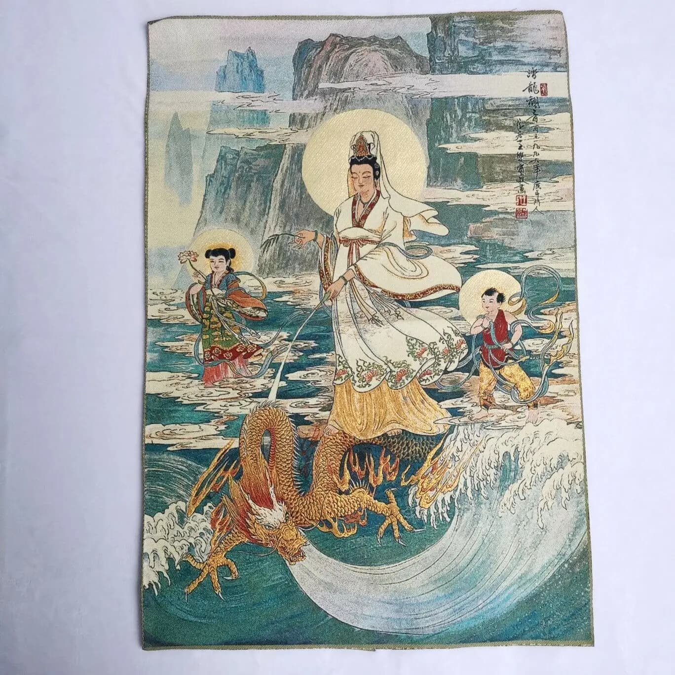 36" Tibet Tibetan Cloth Silk Guanyin Bodhisattva Dragon Tangka Thangka Mural