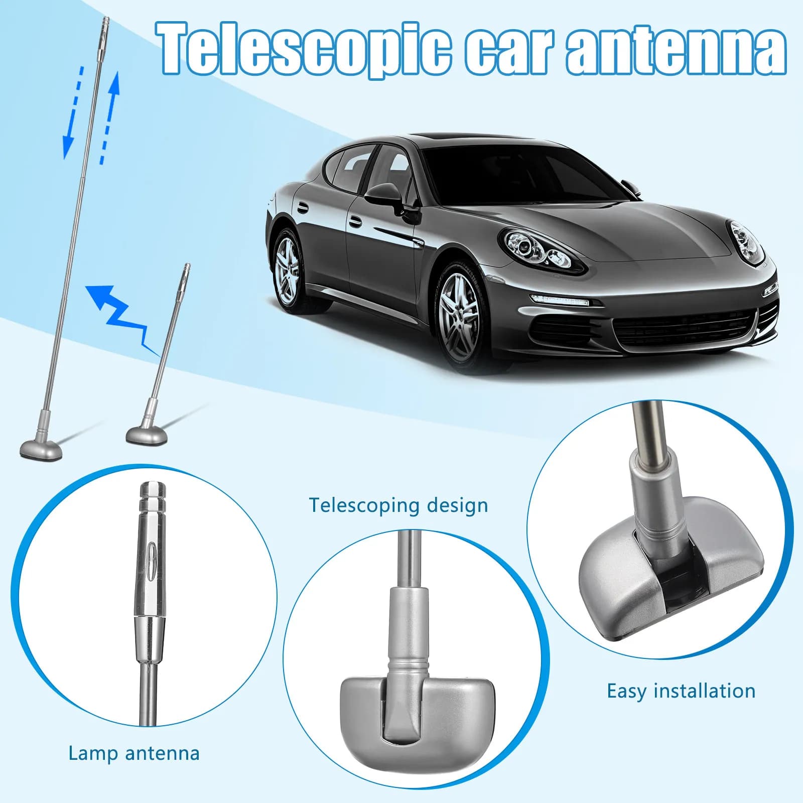 Telescoping 3 Section Car Front Flagpole Antenna Adjustable Vehicle Safety Marker Enhanced Visibility Weather Resistant Driving