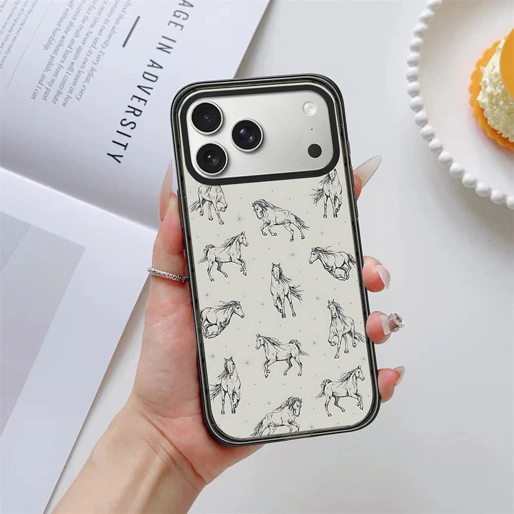 Full Screen Sketch Horse Black Border Magnetic Cover for IPhone 13 14 15 16 17 Pro Max Case for IPhone 17Pro