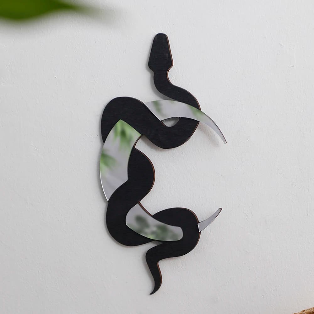 Black Snake and Crescent Moon Mirror Wall Decor Boho Hanging Mirrors Decorative Wall Art for Living Room Bedroom Home Decor