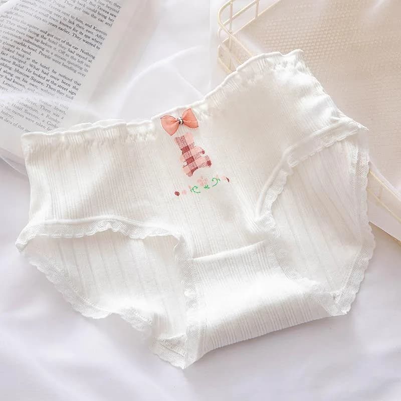 Men Elastic Waistband Underwear Ruffle Bowknot Decor Cross-dressing Boy Sissy Panties Threaded Print Briefs Cosplay Costume