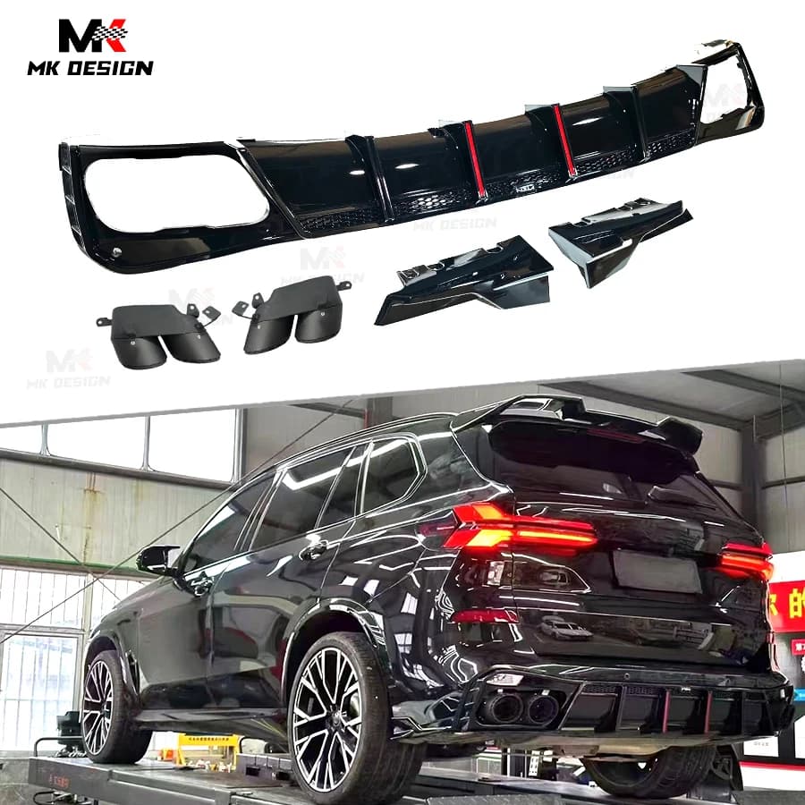 VTEN Style PP Rear Bumper Lip Diffuser for BMW G05 X5 2019-2025 Gloss Black Rear Diffuser Side Splitters Winglets Body Kit