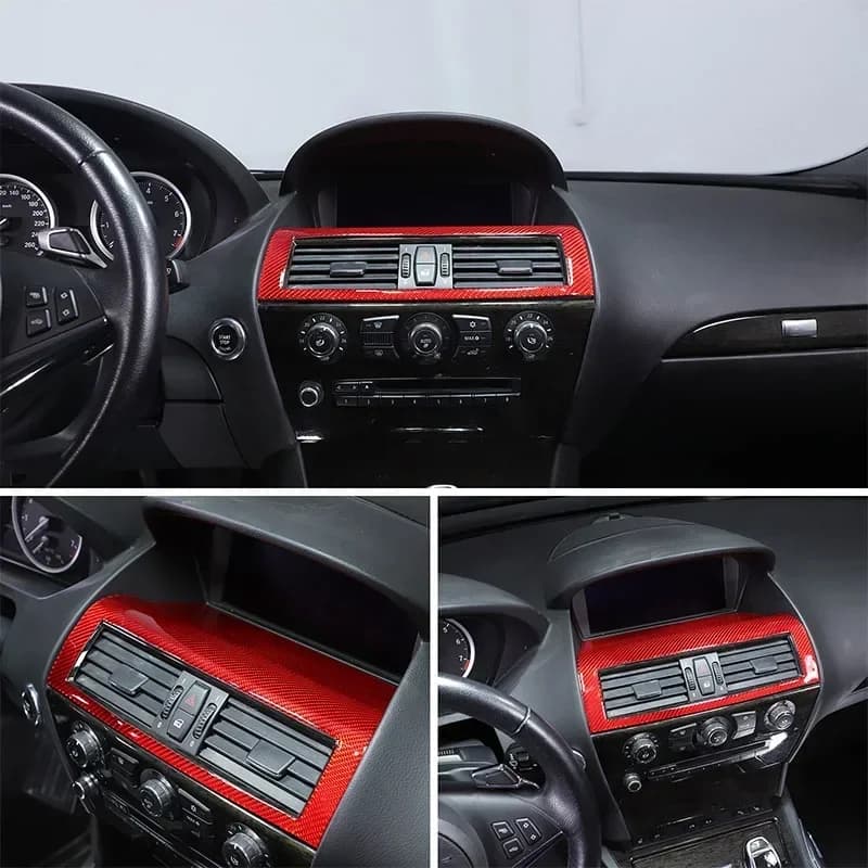 Soft Carbon Fibre Car Central Air Outlet Vent Panel Cover Trim Sticker For BMW 6 Series M6 E63 E64 2004-2010 Car Accessories