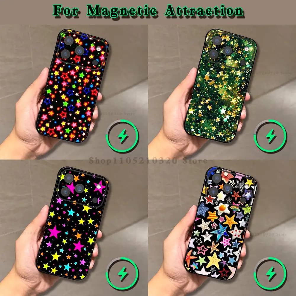 Colorful Star  Phone Case For iPhone 17,16,15,14,13,12,11,Pro,Max,Plus,E,Air,Mini Magnetic Magsafe Frosted