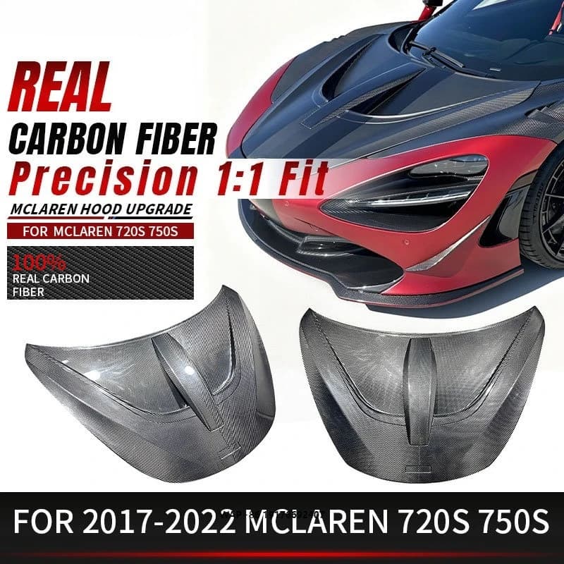 Perfiply V Style Dry Carbon Fiber Air Scoop Vented Cover Engine Hood for Mclaren 720S 750S Black Car Body Kit