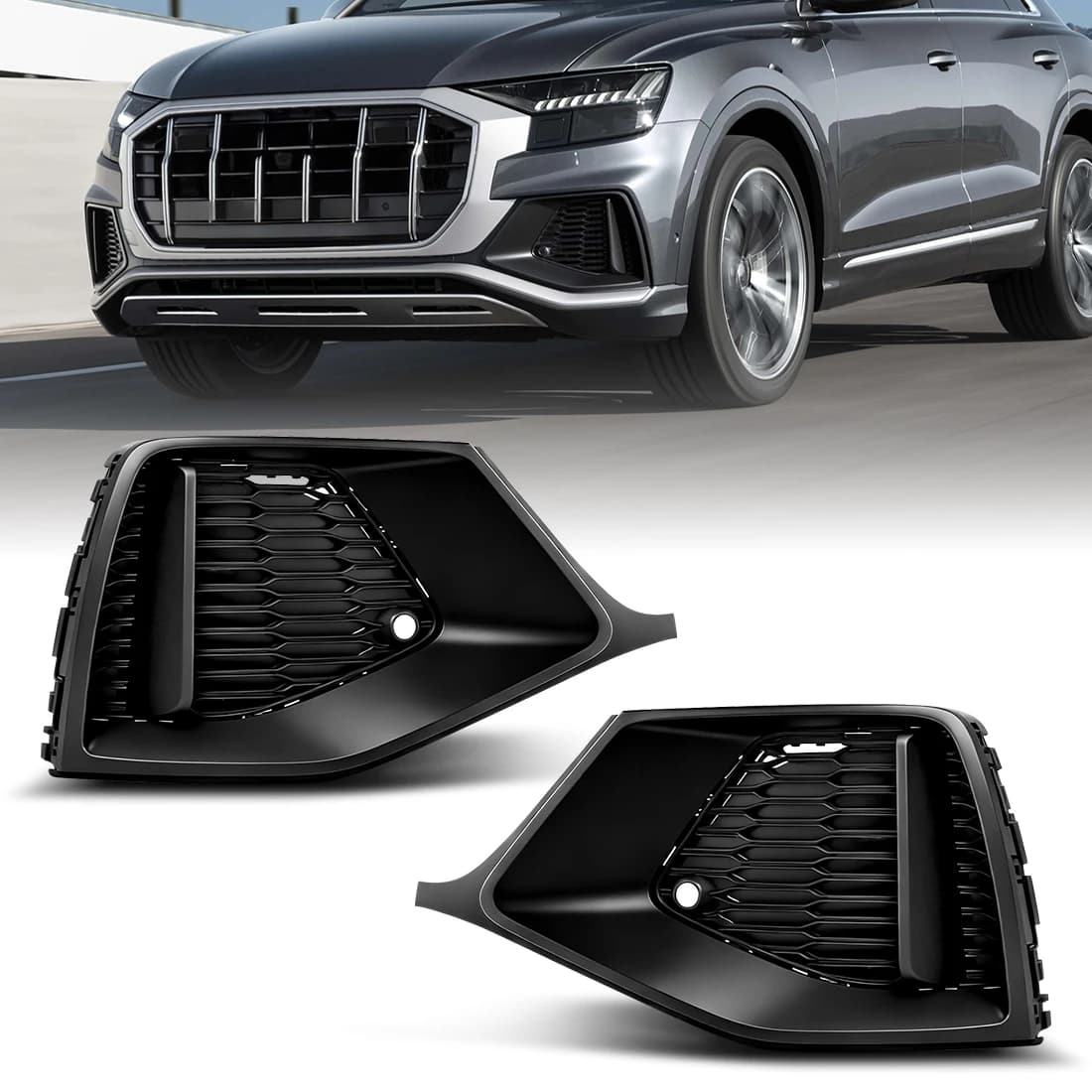 Front Bumper Frame For Audi Q8 SQ8 S-line Sline 2019-2023 Fog Lamp Cover Honeycomb Grille Racing Grills 4M8807681A 4M8807682A