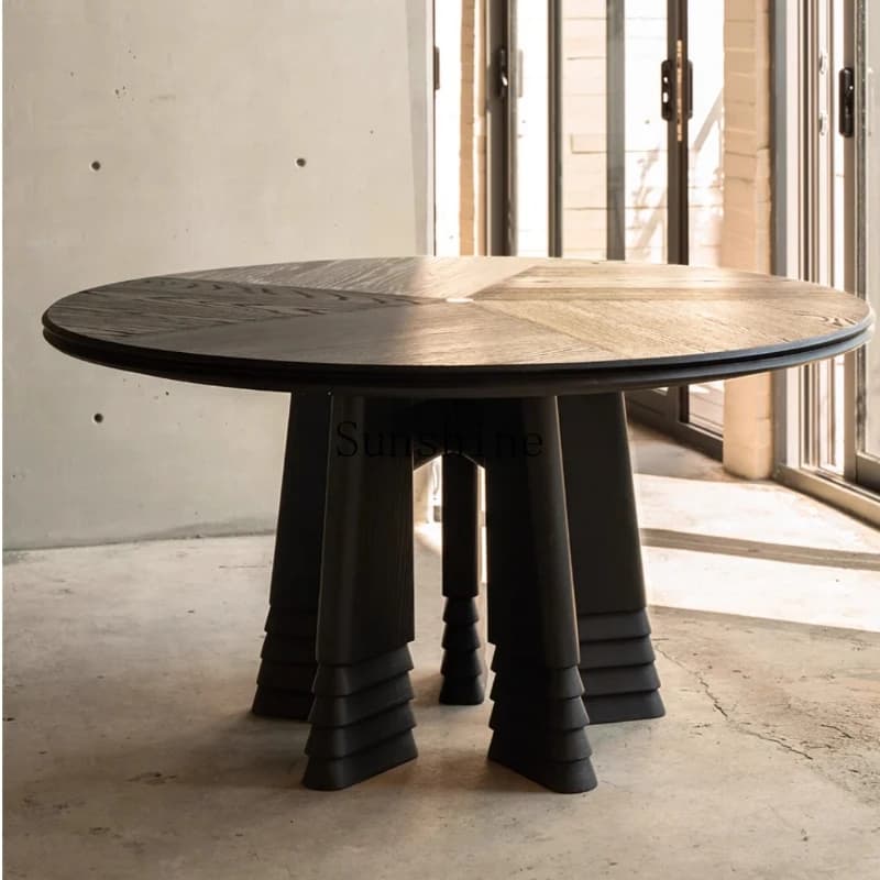 Medieval solid wood household living room round dining table model room negotiation table