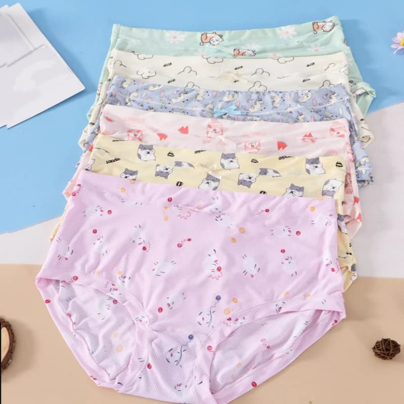 Plus Size Breathable Mesh Ice Silk Underwear High Waist Cute Cartoon Print Comfortable Briefs Couple Sweet Intimates Panties