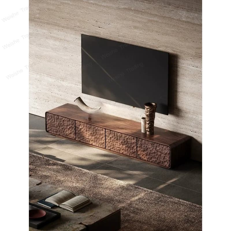 Solid wood TV cabinet, black walnut floor TV cabinet, modern simple storage side cabinet