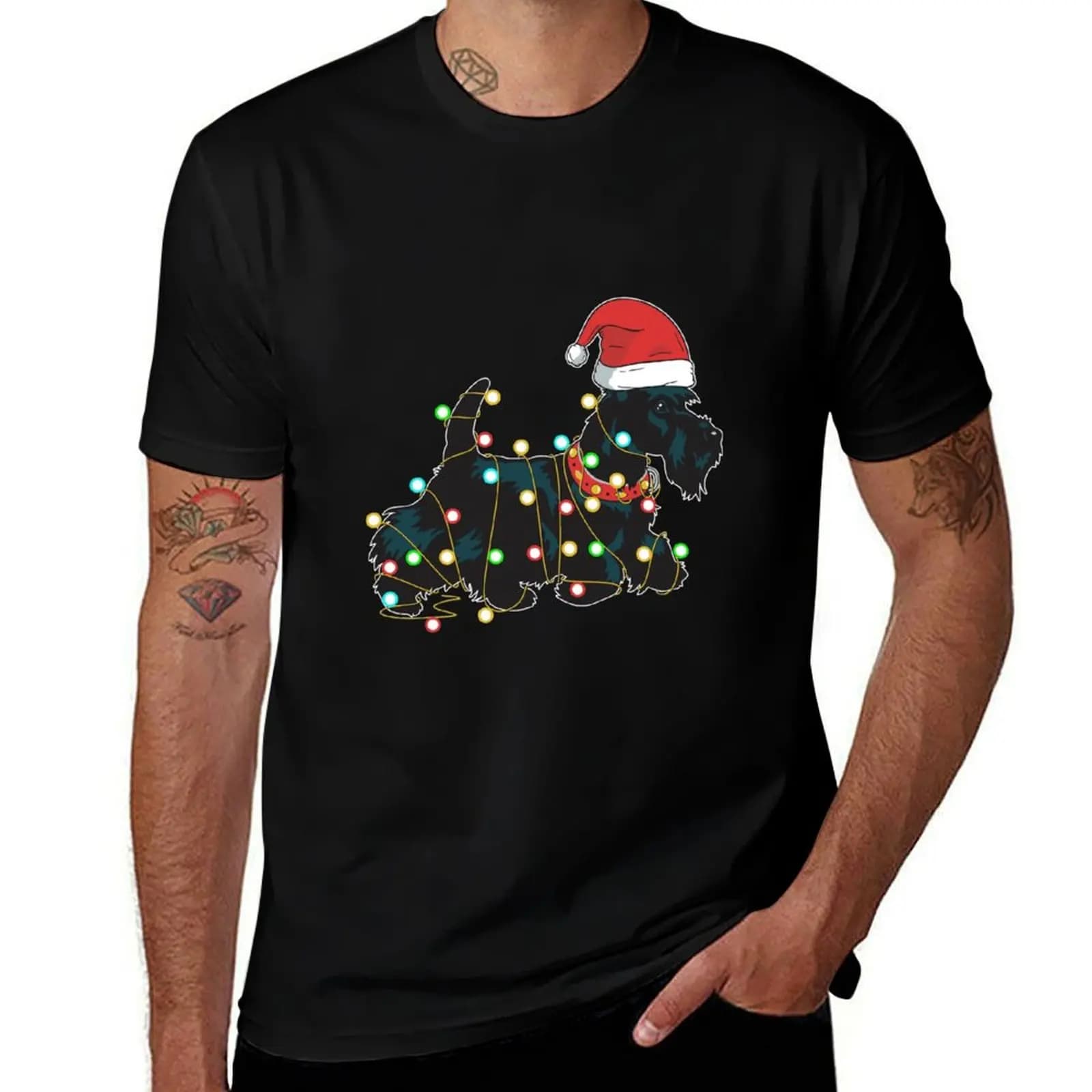Christmas Lights Scottie Dog Lover Funny Xmas Gift T-Shirt Ultra Soft Breathable Tee Top T-Shirt