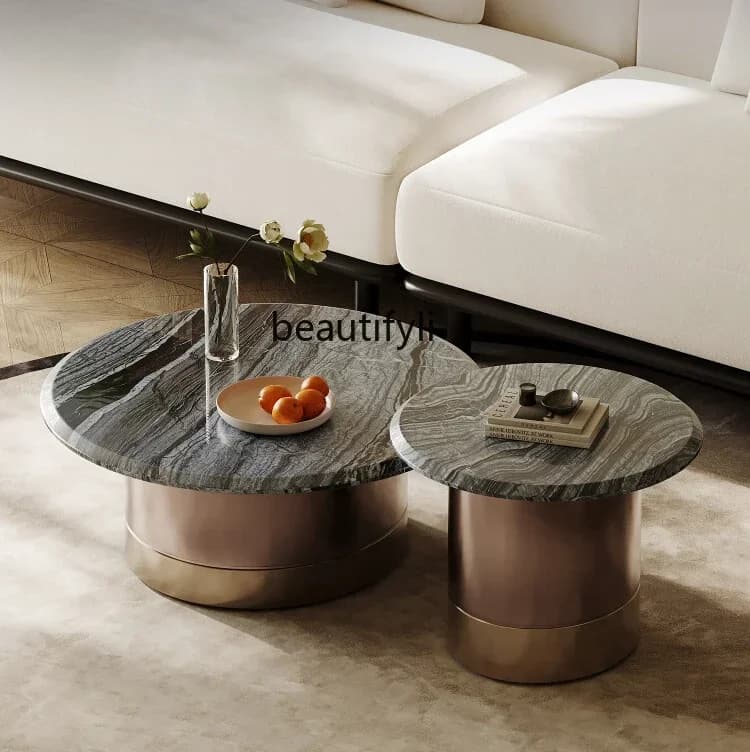 LXItalian minimalist marble coffee table combination light luxury stainless steel designer living room household small apartment
