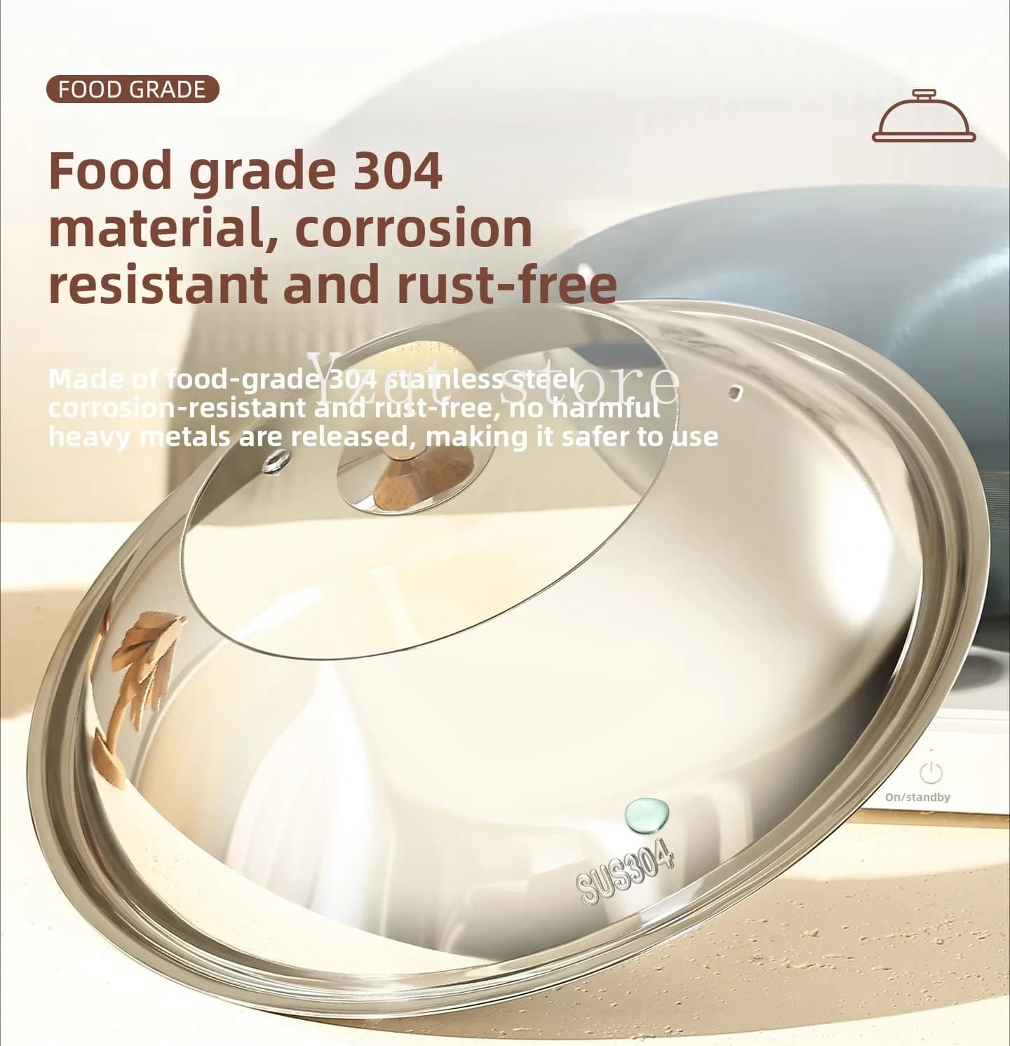 304 stainless steel lid household wok universal lid thickened cooking iron pan round heat-resistant glass lid