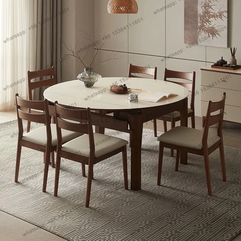 FG Home Modern simple solid wood glass dining table living room telescopic folding tables set with 4 chairs with 6 chair furnitu