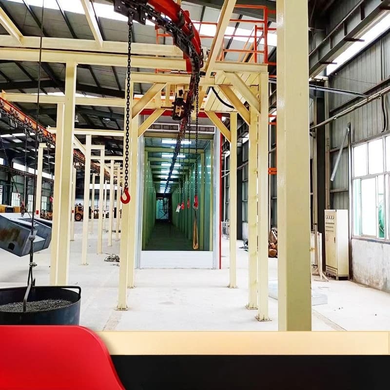 Automatic electrostatic spraying of industrial paint and plastic powder assembly line