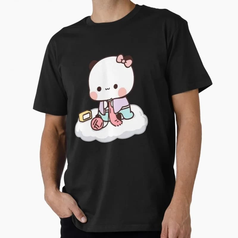 Bubu learns how to crochet Gift t shirt ‌kawaii‌ Panda Bear Cartoon Graphic tee Cute Y2K Clothes 100% cotton All size Tee S-6XL