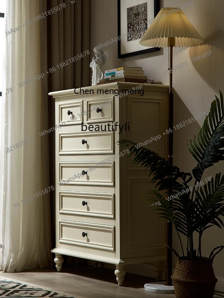 X American Style All Solid Wood Drawer Storage Six-Drawer Cabinet White Modern Simple Bedroom Small Apartment