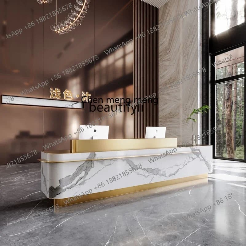 A182 C Light luxury hotel reception desk beauty salon imitation marble rock slab cashier counter