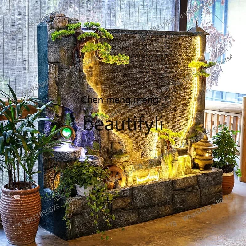 D178  Water curtain wall, flowing   screen, circulating water fountain, landscape, lucky water wheel ornament