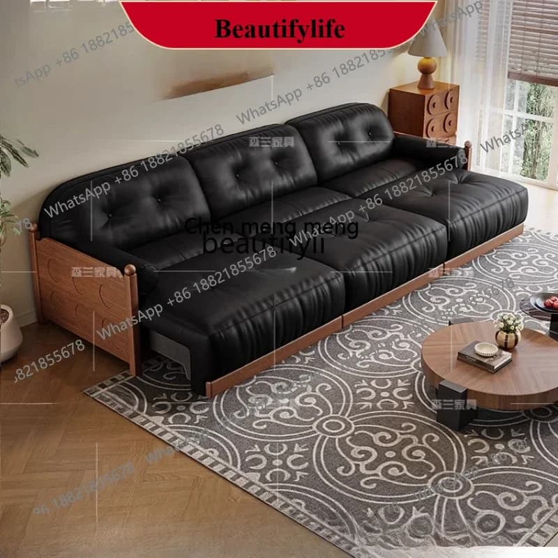 z183  Electric function sofa bed dual-purpose Italian minimalist living room first layer cowhide retractable sofa