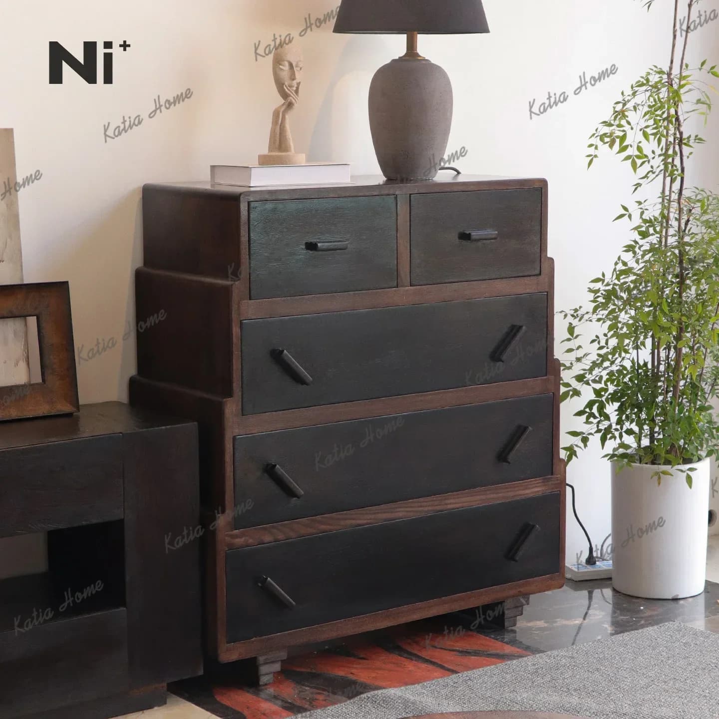 PG French antique simple storage cabinet bedroom black bedside cabinet