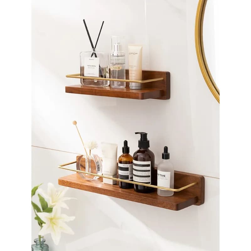 Solid wood bathroom rack No punching toilet towel rack Storage rack