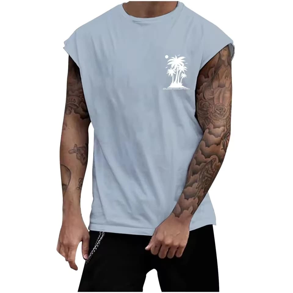 Summer Knitted Vertical Stripe Fitness Tank Shirt Men'S Loose Size Trendy Sleeveless Casual Home T Men T Shirts Graphic Design