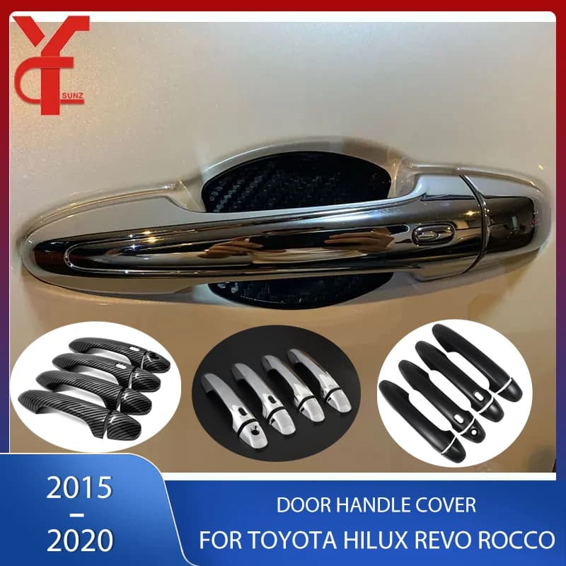 Car Door Handle Cover Trim With Smart Hole Carbon Fiber Chrome For Toyota Hilux Revo Rocco 2015 2016 2017 2018 2019 2020