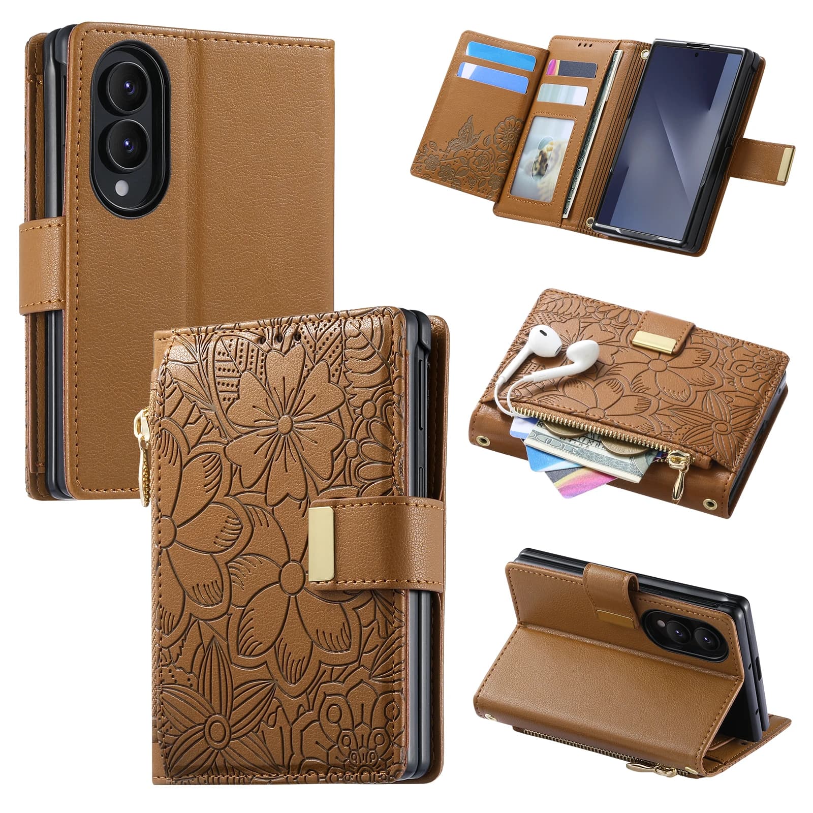 For Samsung Galaxy Z Fold 8 Wide 5G Case Luxury Leather Zipper Flip Wallet Card Slot Bracket Shockproof Back Cover Accessories