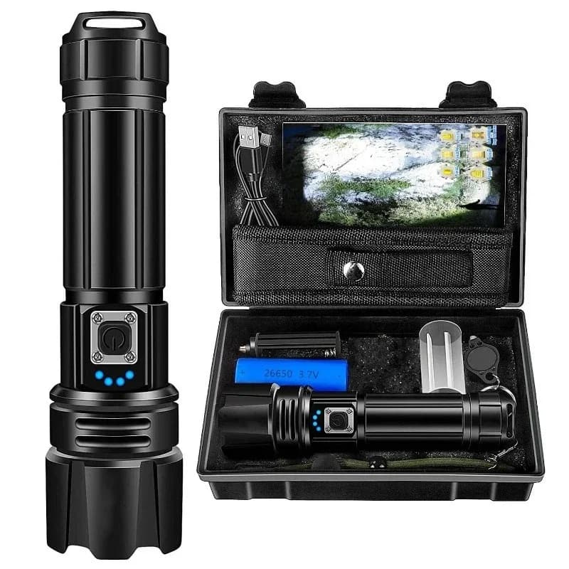 Rechargeable 100000 High Lumen Waterproof Flashlight Light Emitting Diode Beads Strongest Flashlight with 26650 Battery